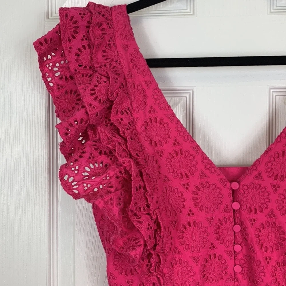 NWT J. Crew bright pink eyelet lace sleeveless maxi dress sz 4